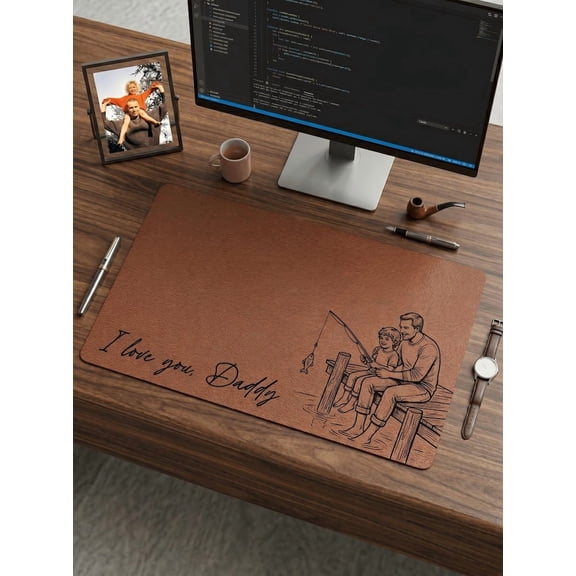 Custom Dad Portrait Leather Desk Pad, Personalized Father's Day Mouse Mat