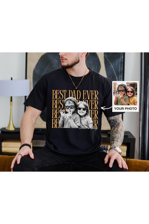 Custom Dad Shirt, Personalized Fathers Day Shirt With Kids Photo, Graphic T-Shirt