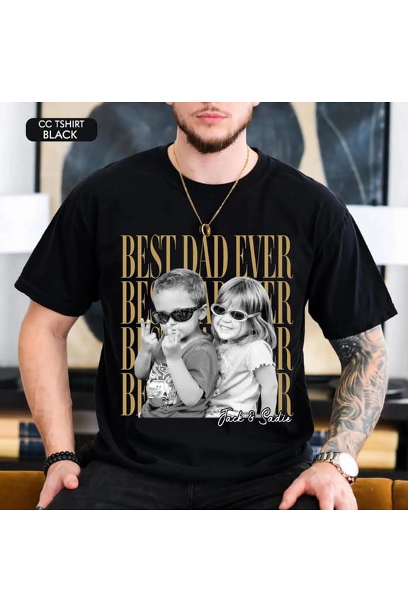 Custom Dad Vintage Photo Shirt, Fathers Day Shirt With Kids Photo, Graphic T-Shirt