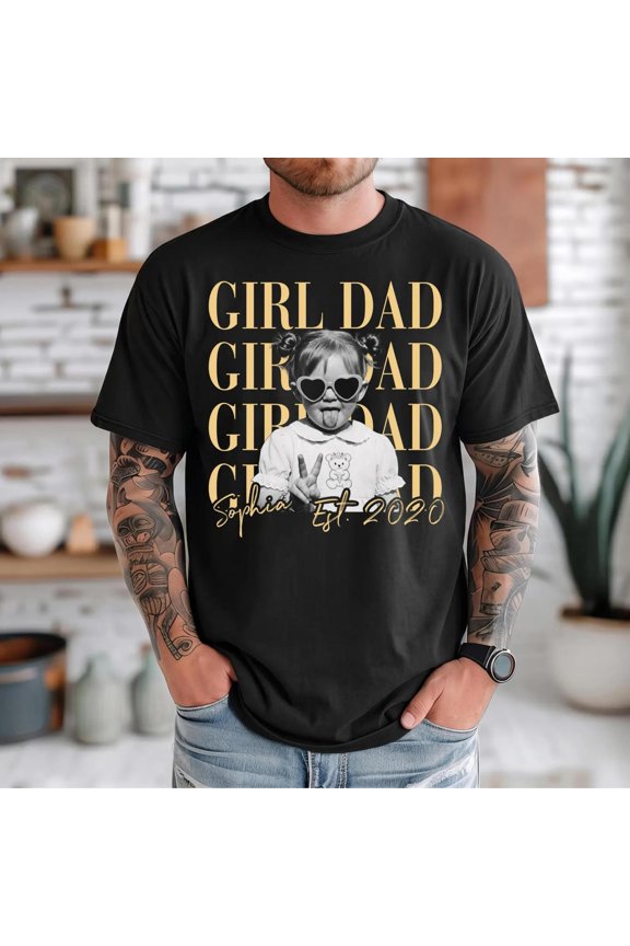 Custom Dad Vintage Photo Shirt, Personalized Fathers Day Kids Picture, Graphic T-Shirt