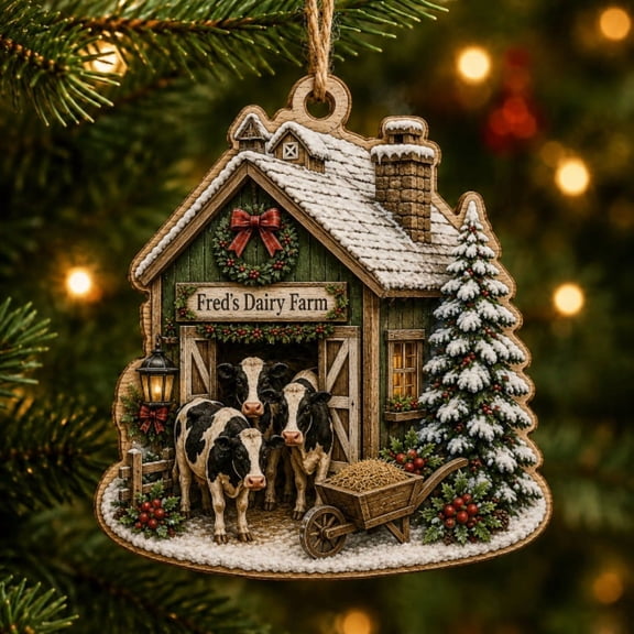 Custom Dairy Farm Christmas Wooden Ornament Hanging Rustic Cow Barn Decor
