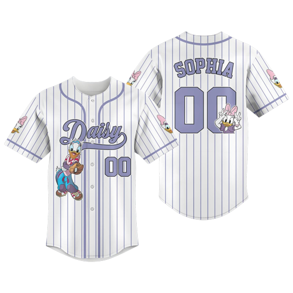 Custom Daisy Duck Baseball Jersey, Disney Characters Jersey, Disneyland Trip Jersey, Family Matching Shirt, Mickey And Friends Jersey
