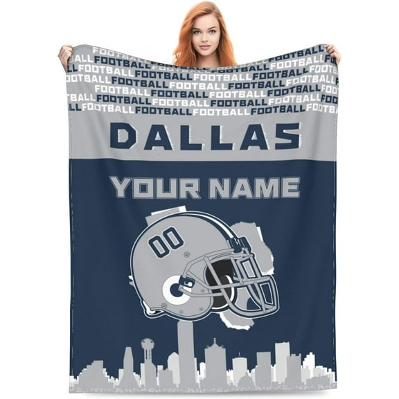 Custom Dallas Blanket Personalized Throw Blankets Name and Number for Men Women Boy Football Style Decor Gifts