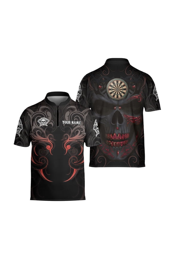 Custom Darts Jersey 3D Skull Smoke Tribal Pattern Dart Shirt for Team 1/4