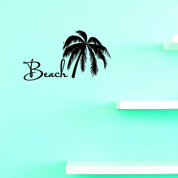 Custom Decals Beach Wall Art Size: 14 X 28 Inches Color: Black