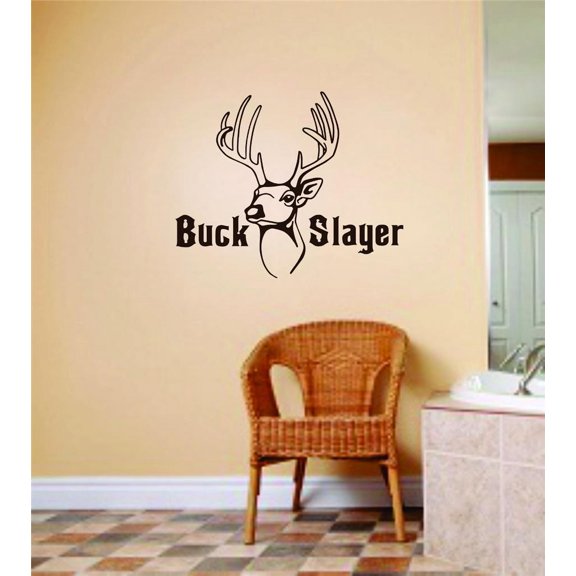 Custom Decals Buck Slayer Letters With Deer / Buck Image Animal Hunting Hunter Man Gun Boys Kids 12 X 24 Inches