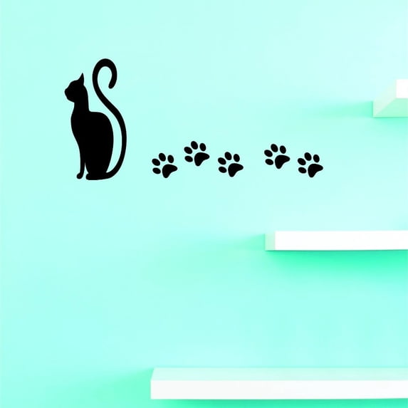 Custom Decals Cat Paw Print Wall Art Size: 20 X 40 Inches Color: Black