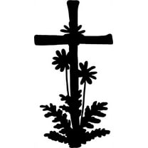 Cross And Flowers - Living Room - Picture Art - Peel & Stick Vinyl Wall Decal Sticker 10x20 Inches