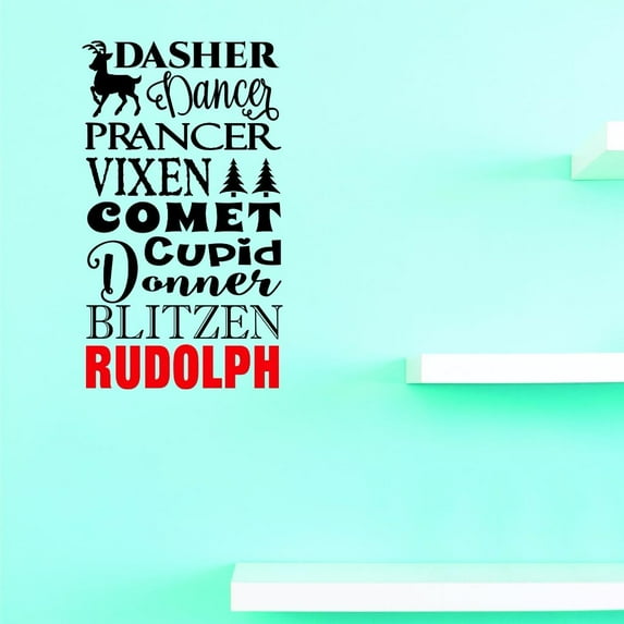 Custom Decals Dasher Dancer Prancer Vixen Comet Cupid Donner Blitzen Rudolph Wall Art Size: 16 X 24 Inches Color: Multi