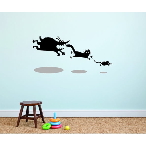 Custom Decals Dog, Cat And Mouse Chasing Funny Cartoon Design 16x24"