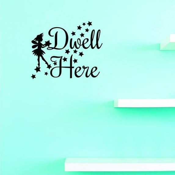 Custom Decals Dwell Here Wall Art Size: 12 X 12 Inches Color: Black