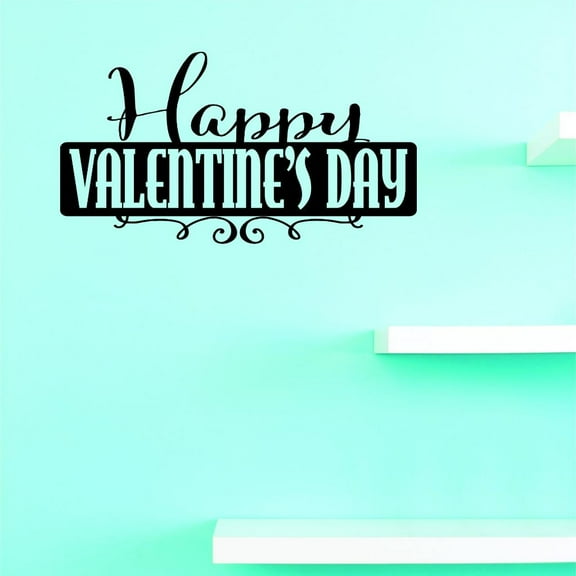 Custom Decals Happy Valentine's Day Wall Art Size: 20 X 40 Inches Color: Black