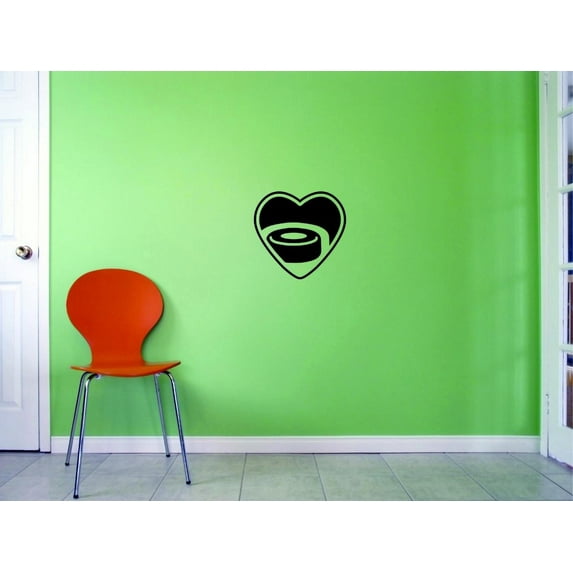 Custom Decals Heart Hockey Wall Art Size: 12 X 12 Inches Color: Black