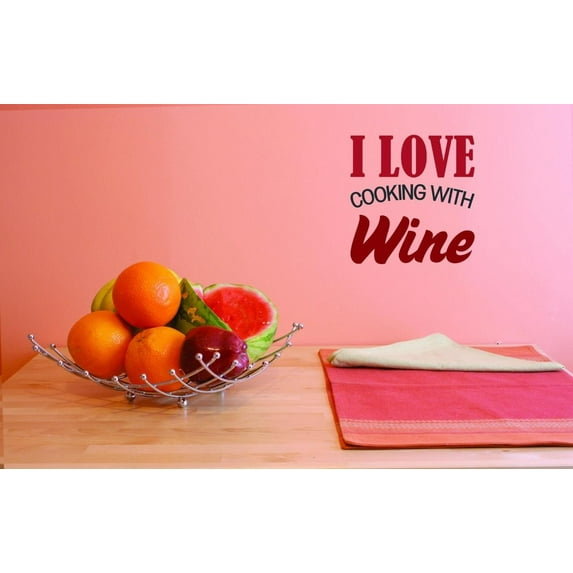 Custom Decals I Love Cooking With Wine Wall Art Size: 10 X 20 Inches Color: Multi