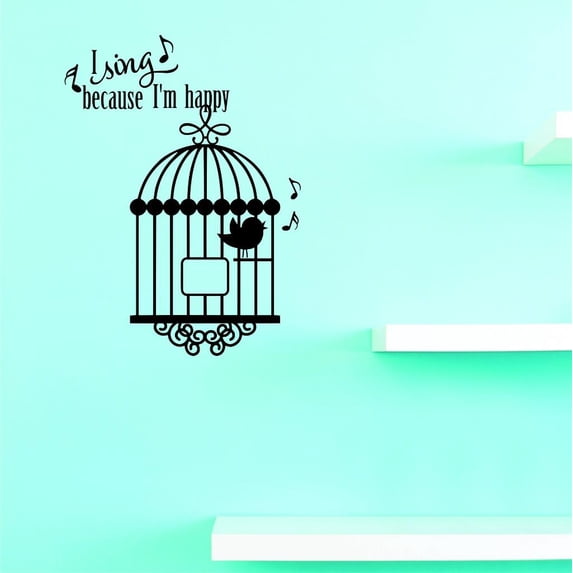 Custom Decals I Sing Because Im Happy Wall Art Size: 10 X 20 Inches Color: Black