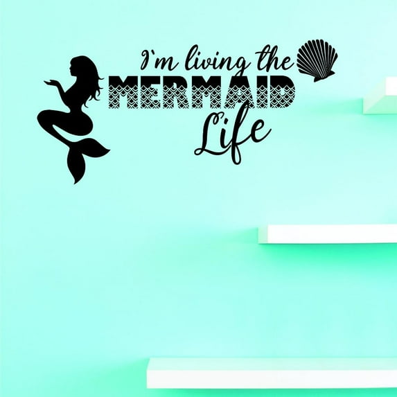 Custom Decals Im Living The Mermaid Life Wall Art Size: 14 X 28 Inches Color: Black