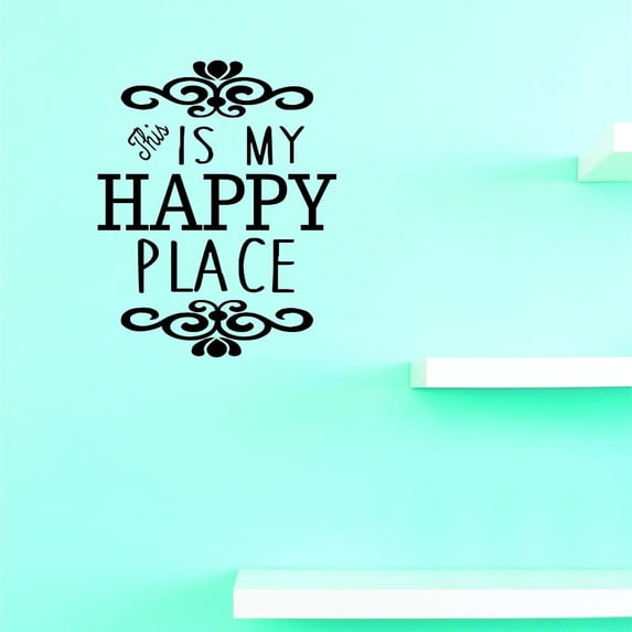 Custom Decals Is My Happy Place Wall Art Size: 20 X 30 Inches Color: Black