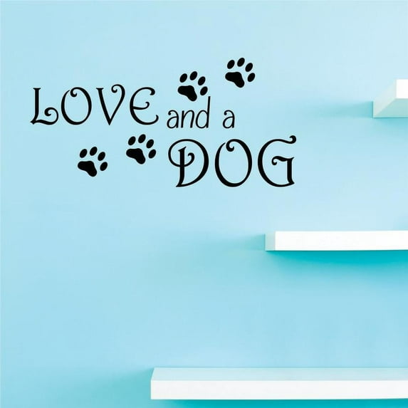 Custom Decals Love and a dog Wall Art Size: 10 Inches x 20 Inches Color: Black