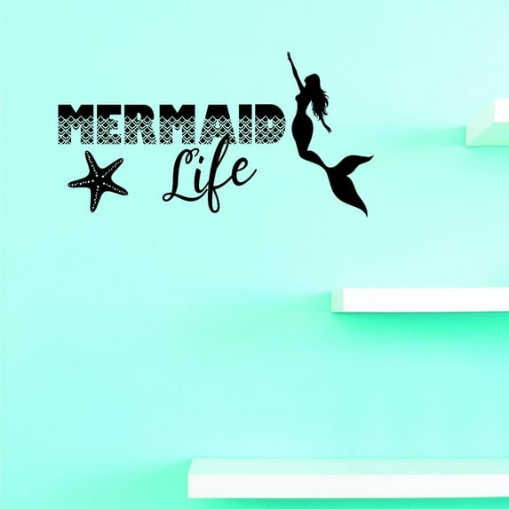 Custom Decals Mermaid Life Wall Art Size: 14 X 28 Inches Color: Black
