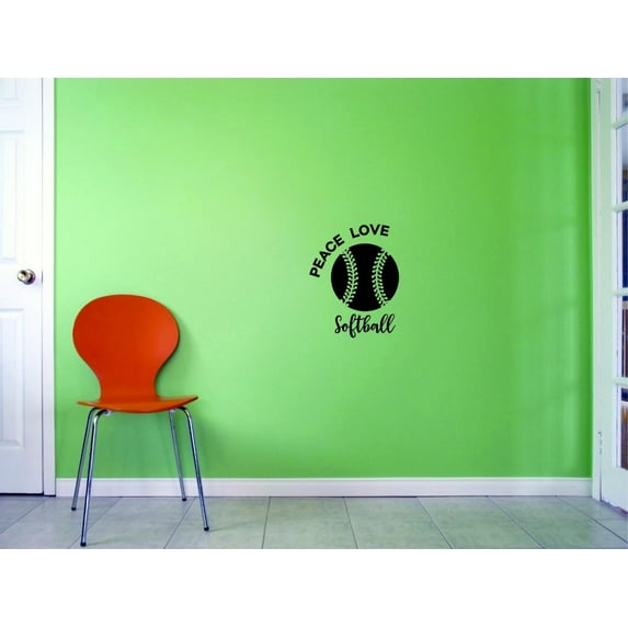 Custom Decals Peace Love Softball Wall Art Size: 16 X 24 Inches Color: Black