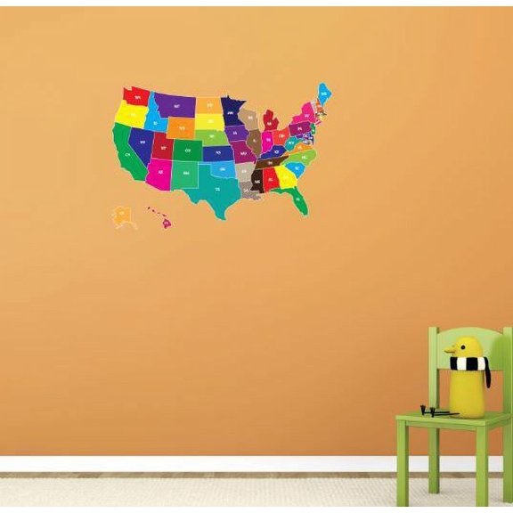 Custom Decals - Prices Reduced Vinyl Wall Sticker : Color Map of USA America United States Bedroom Bathroom Living Room Mural : 20 X40" -