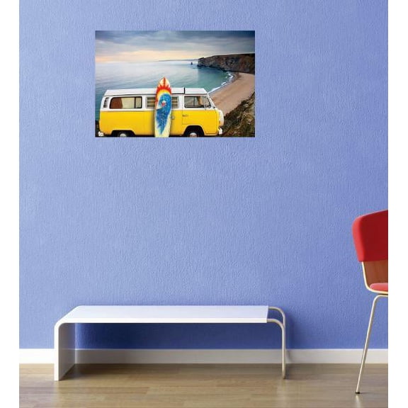 Custom Decals - Prices Reduced Vinyl Wall Sticker : Van and Surf Board Peace Tide Ocean View Bedroom Bathroom Living Room Mural : 30 X60" -