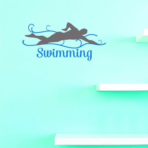 Custom Decals Swimming Wall Art Size: 14 X 28 Inches Color: Multi