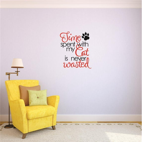Custom Decals Time Spent With My Cat Is Never Wasted. Wall Art Size: 14 X 28 Inches Color: Multi