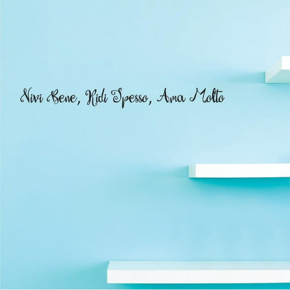 Custom Decals Vivi Bene, Ridi Spesso, Ama Molto Wall Art Size: 12 Inches x 30 Inches Color: Black