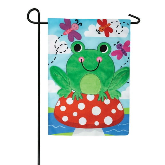 Custom Decor Applique Garden Flag - Frog on Toadstool, 12" x 18"