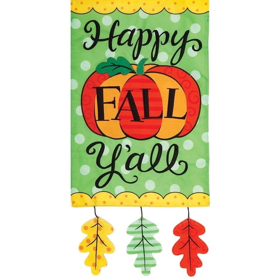 Custom Decor Happy Fall Y'all - Garden Size, Emboidered Applique Style, Double Sided Decorative Flag - Approx. 12 Inch X 17.98 Inch