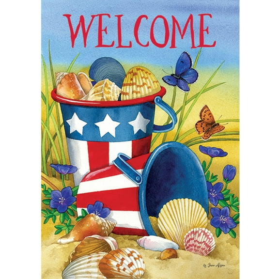 Home & Garden Beach Pails Garden Flag Polyester Sea Shells Patriotic 4562Fm