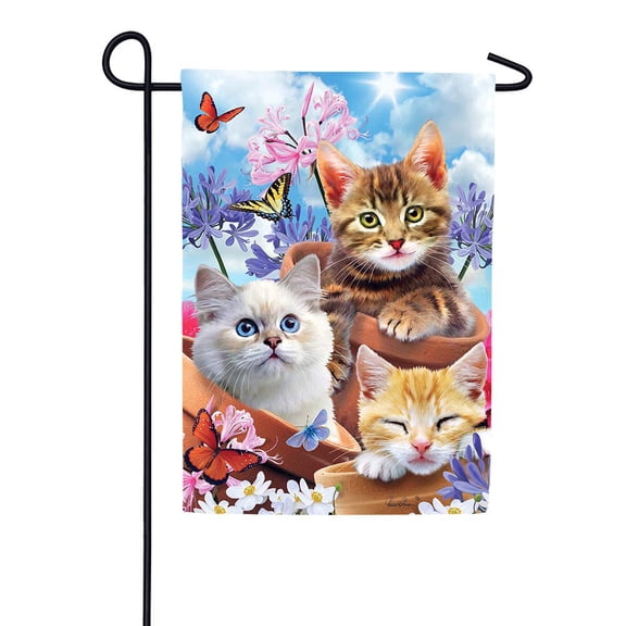 Custom Decor Kittens & Flowers - Garden Size, Decorative Double Sided, Licensed and Copyrighted Flag - Printed in The USA Inc. - 12 Inch X 18 Inch Approx. Size
