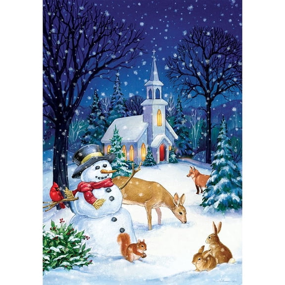 Custom Decor House Flag - Church Snowman