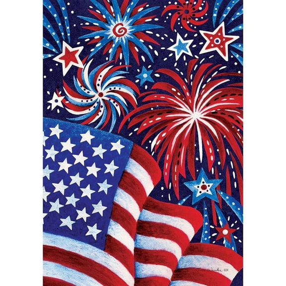 Fireworks and Flag 3986 Decorative Flag