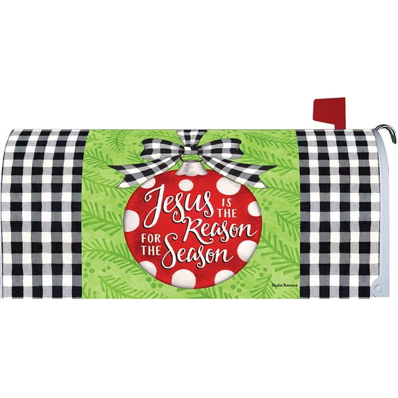 Custom Decor Jesus is Reason Season Ornament - Mailbox Makeover - Vinyl with Magnetic Strips for Steel Standard Rural Mailbox - Made in The USA - Copyright, Licensed and Trademarked Inc.