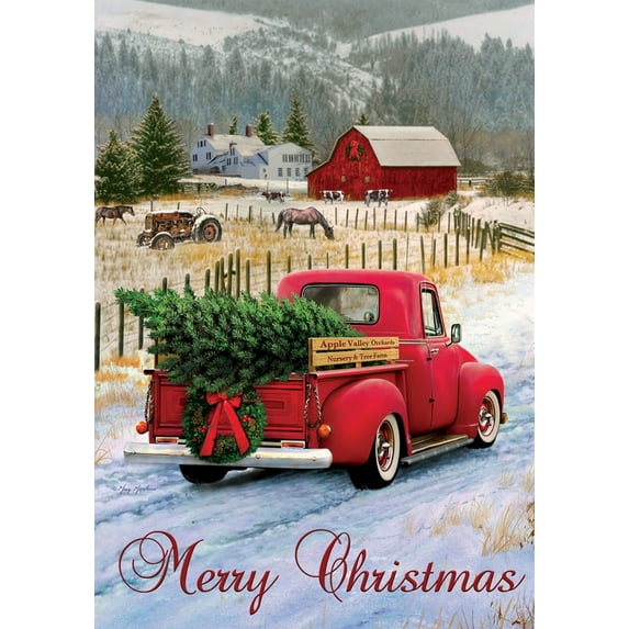 Custom Decor Merry Christmas Truck Double Sided House Flag