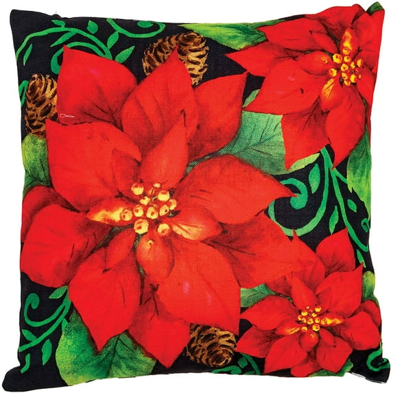 Custom Decor Poinsettia Check Decorative Winter or Holiday Indoor/Outdoor Pillow