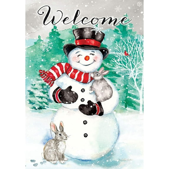 Custom Decor Snowman Bunnies - Garden Size, Decorative Double Sided, Licensed and Copyrighted Flag - Printed in The USA Inc. - 12 Inch X 18 Inch Approx. Size