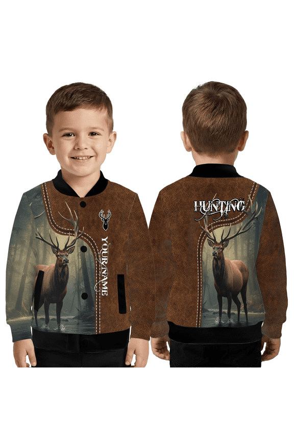 Custom Deer Baseball Jacket, Rustic Forest Theme Baseball Jacket, Outdoor Nature Baseball Jacket