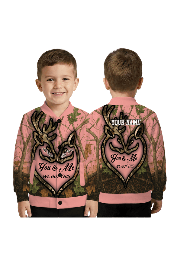 Custom Deer Heart Couple Jacket, You & Me Baseball Jacket, Camo Forest Valentine Couple Outerwear