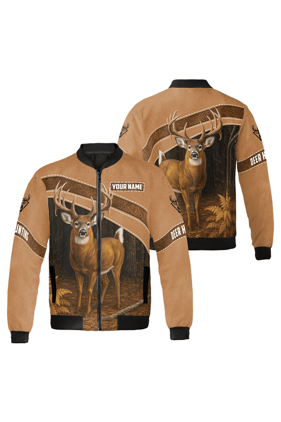 Custom Deer Hunting Bomber Jacket with Personalized Name - Stylish Outdoor Hunting Apparel for Men and Women, Perfect Gift for Hunters and Sports Enthusiasts