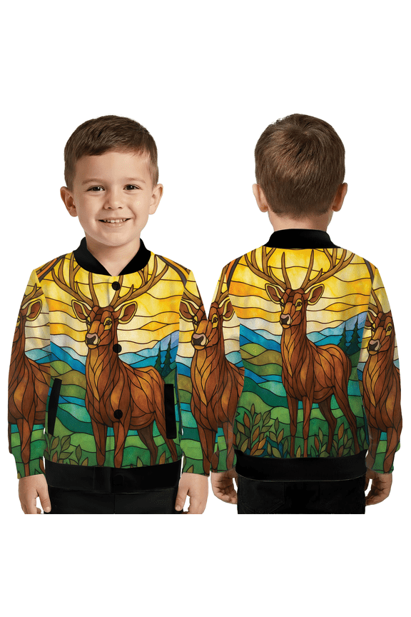 Custom Deer Stained Glass Baseball Jacket, Personalized Wildlife Art Baseball Jacket, Nature Deer Baseball Jacket