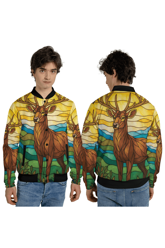 Custom Deer Stained Glass Jacket, Personalized Wildlife Art Baseball Jacket, Nature Deer Coat For Deer Lovers