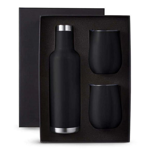 Custom Deluxe Vacuum Insulated Wine Lover Set - Personalized Bulk Pack, Set of 10, Stainless Steel Vacuum Insulated Wine Bottle with Lid - Perfect Wine Gifts for Women & Men - Matte Black