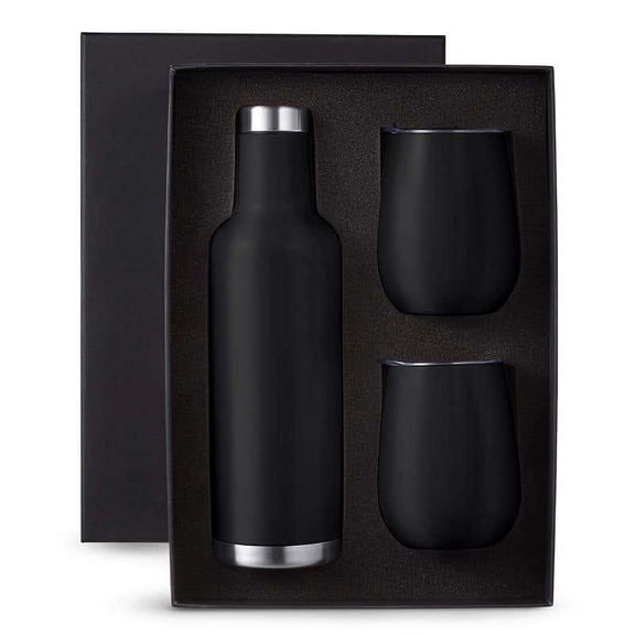 Custom Deluxe Vacuum Insulated Wine Lover Set - Personalized Bulk Pack, Set of 10, Stainless Steel Vacuum Insulated Wine Bottle with Lid - Perfect Wine Gifts for Women & Men - Matte Black