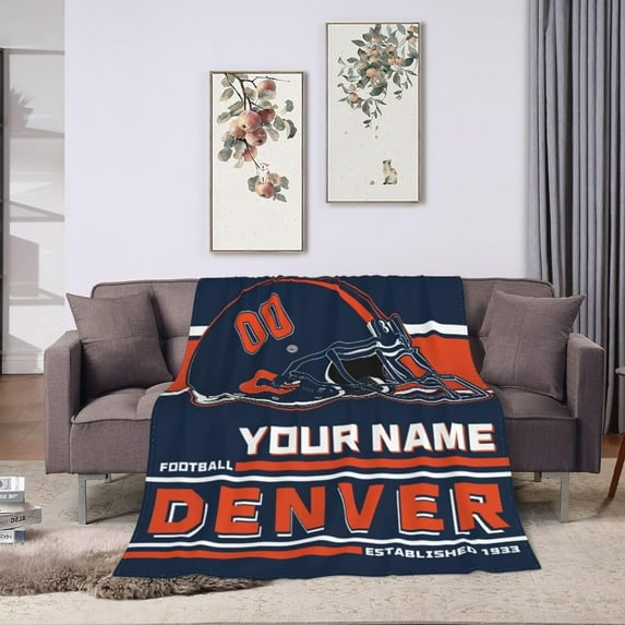 Custom Denver Blanket Personalized Throw Blankets Name Number Gifts for Men Women Boy Football Style Decor