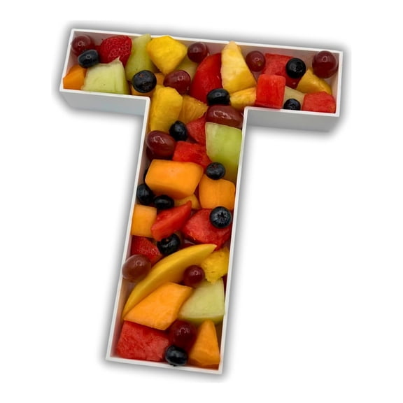 Custom Design It 10 Inch Fillable Letter T Tray, Reusable Plastic Charcuterie Box, White