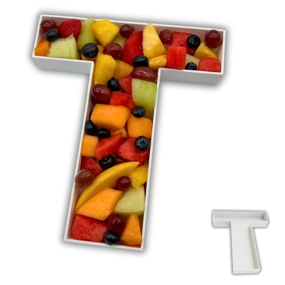 Custom Design It 10 Inch Fillable Letter T Tray, Reusable Plastic Charcuterie Box, White