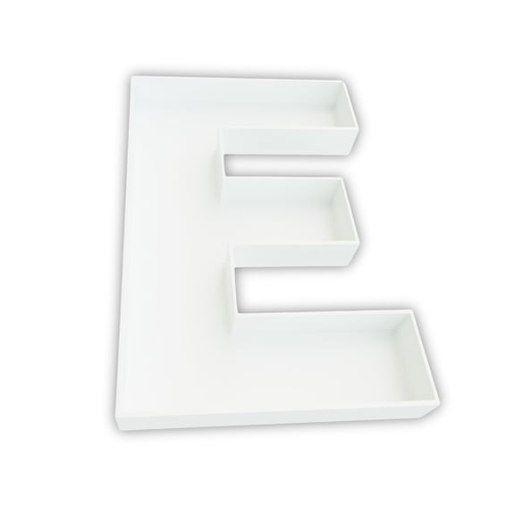 Custom Design It 12 Inch Fillable Letter E Tray, Reusable Plastic Charcuterie Box, White